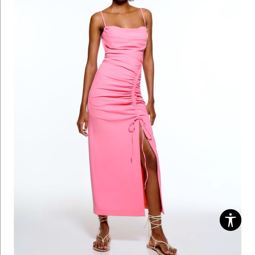 Zara Draped Midi Dress - bright pink -size xs